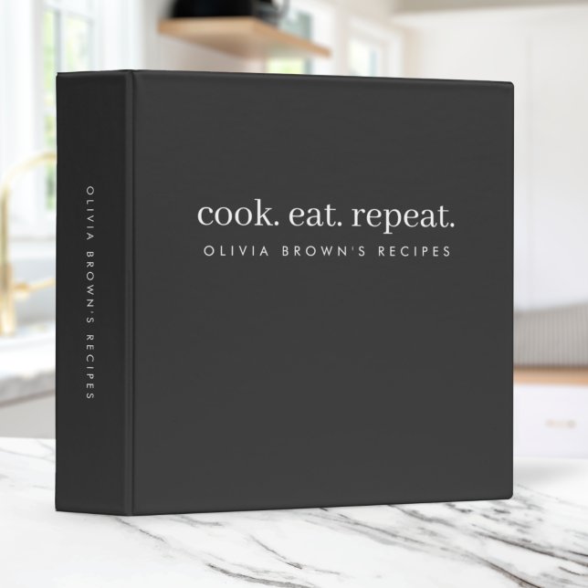Recipes | Minimalist Charcoal Gray Cook Eat Repeat 3 Ring Binder (Creator Uploaded)