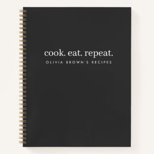 Recipes   Minimalist Charcoal Gray Cook Eat Repeat Notebook