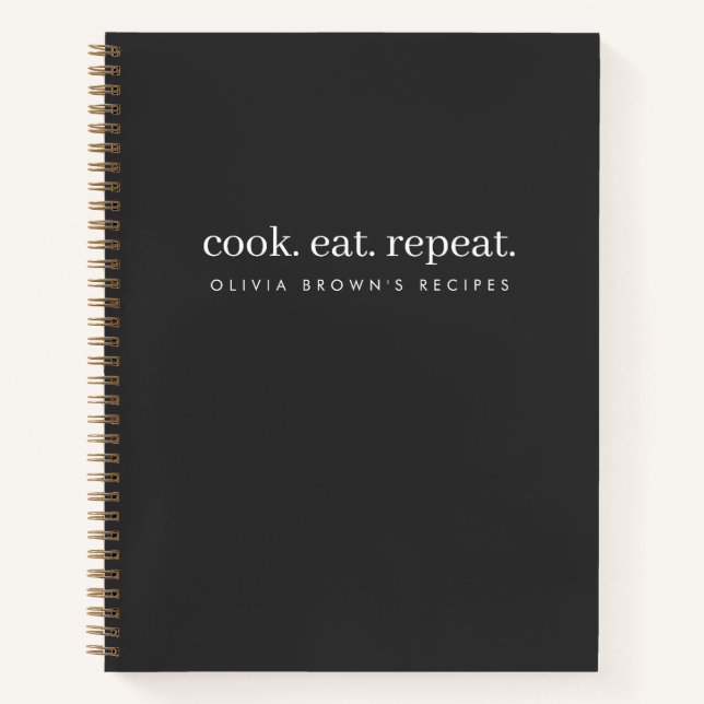 Recipes | Minimalist Charcoal Gray Cook Eat Repeat Notebook (Front)