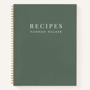 Recipes   Minimalist Elegant Forest Green Recipe Notebook