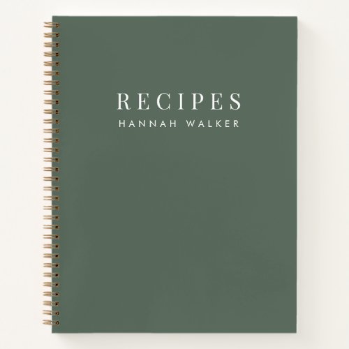 Recipes  Minimalist Elegant Forest Green Recipe Notebook