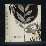Recipes | Modern Watercolor Leaves | Black 3 Ring Binder<br><div class="desc">Recipe cookbook binder for organizing your family's recipes, meal planning or other subject. Features an artistic abstract design in a black and beige color palette with gray accents and custom coordinating text. Shown with "RECIPES" on the front cover in stylish typography and custom family name recipes on the spine, this...</div>