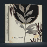 Recipes | Modern Watercolor Leaves | Black 3 Ring Binder<br><div class="desc">Recipe cookbook binder for organizing your family's recipes, meal planning or other subject. Features an artistic abstract design in a black and beige color palette with gray accents and custom coordinating text. Shown with "RECIPES" on the front cover in stylish typography and custom family name recipes on the spine, this...</div>