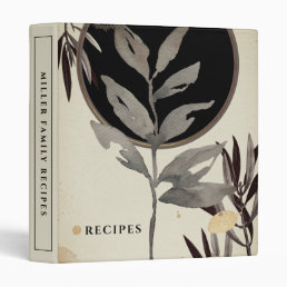 Recipes | Modern Watercolor Leaves | Black 3 Ring Binder