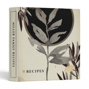Recipes | Modern Watercolor Leaves | Black 3 Ring Binder