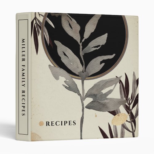 Recipes  Modern Watercolor Leaves  Black 3 Ring Binder