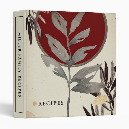 Recipes  Modern Watercolor Leaves  Burgundy 3 Ring Binder