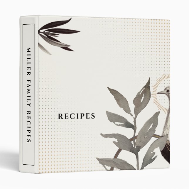 Recipes | Modern Watercolor Leaves | Ivory 3 Ring Binder (Front/Spine)