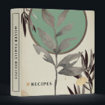 Recipes | Modern Watercolor Leaves | Mint 3 Ring Binder<br><div class="desc">Recipe cookbook binder for organizing your family's recipes, meal planning or other subject. Features an artistic abstract design in a mint green and gray color palette and custom coordinating text on an ivory background. Shown with "RECIPES" on the front cover in stylish typography and custom family name recipes on the...</div>