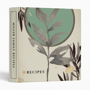 Recipes   Modern Watercolor Leaves   Mint 3 Ring Binder