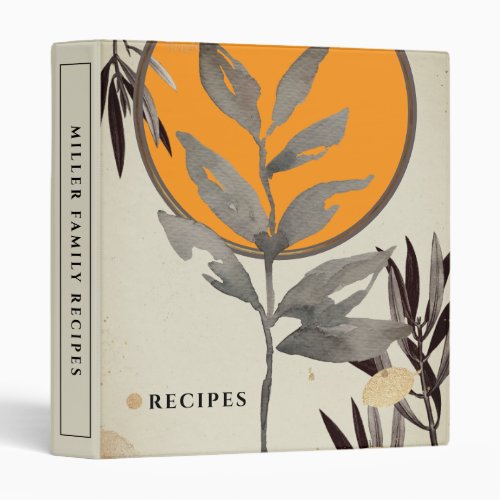 Recipes  Modern Watercolor Leaves  Orange 3 Ring Binder