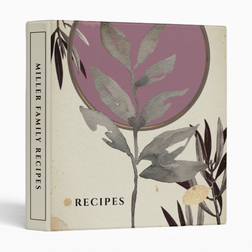 Recipes  Modern Watercolor Leaves  Pink 3 Ring Binder