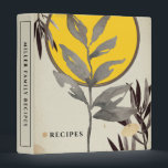 Recipes | Modern Watercolor Leaves | Yellow 3 Ring Binder<br><div class="desc">Recipe cookbook binder for organizing your family's recipes, meal planning or other subject. Features an artistic abstract design in a cream, yellow and gray color palette with custom coordinating text. Shown with "RECIPES" on the front cover in stylish typography and custom family name recipes on the spine, this modern recipe...</div>