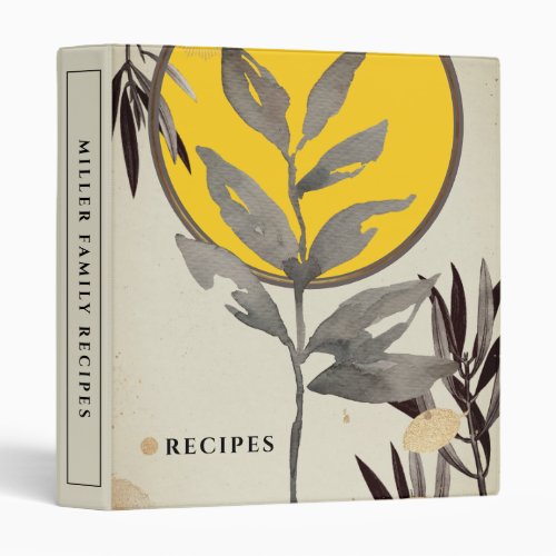 Recipes  Modern Watercolor Leaves  Yellow 3 Ring Binder