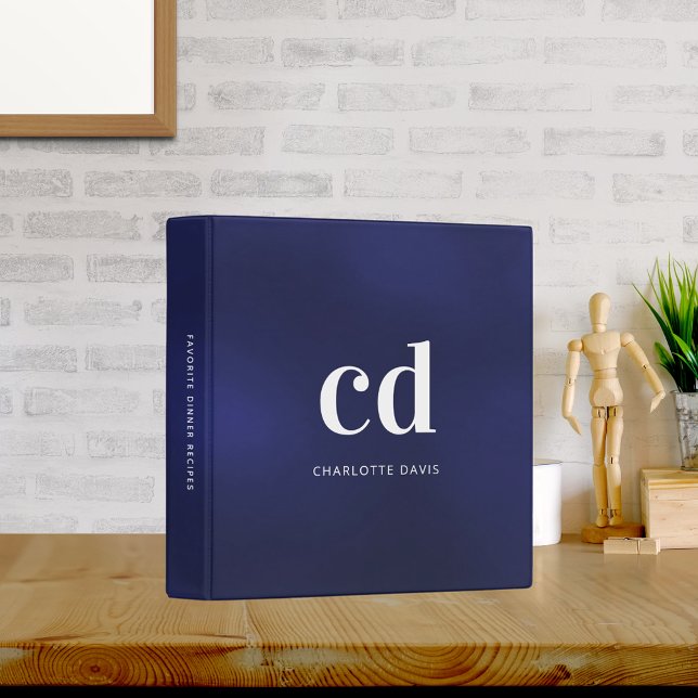 Recipes monogram navy blue custom cookbook 3 ring binder (Creator Uploaded)