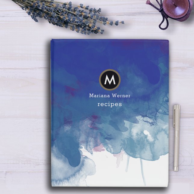 Recipes Monogram Watercolor Blue Mini Binder (Creator Uploaded)