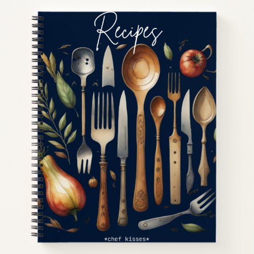 Recipes notebook with watercolor utensils