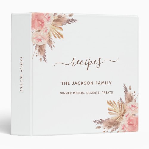 Recipes pampas grass blush pink floral family 3 ring binder