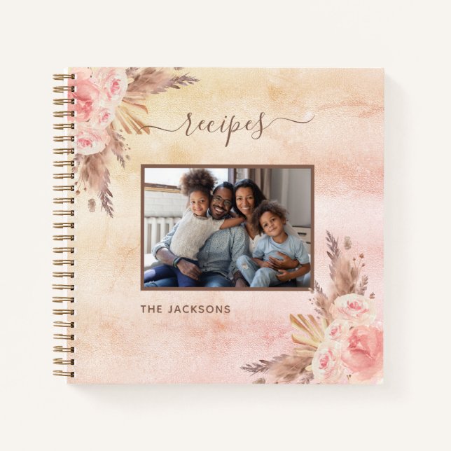 Recipes pampas grass pink florals photo notebook (Front)