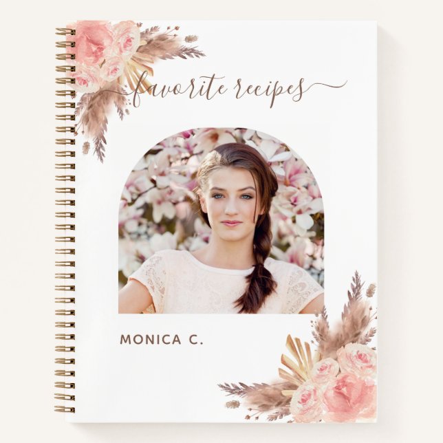 Recipes pampas grass rose gold pink photo arch notebook (Front)