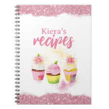Recipes Pink Glitter Cupcake Personalized Notebook