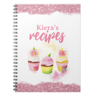 Recipes Pink Glitter Cupcake Personalized Notebook