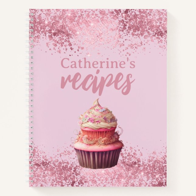 Recipes Pink Glitter Cupcake Personalized Notebook (Front)