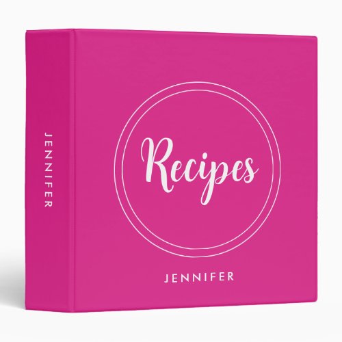 Recipes Pink  White Template Name Monogram Family 3 Ring Binder
