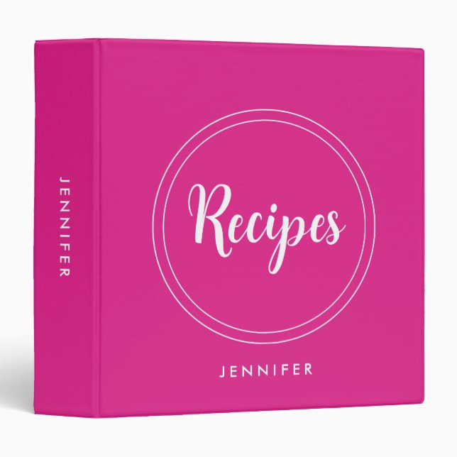 Recipes Pink & White Template Name Monogram Family 3 Ring Binder (Front/Spine)