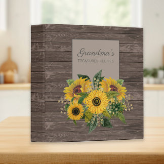 Recipes Rustic Wood Yellow Sunflowers Country 3 Ring Binder