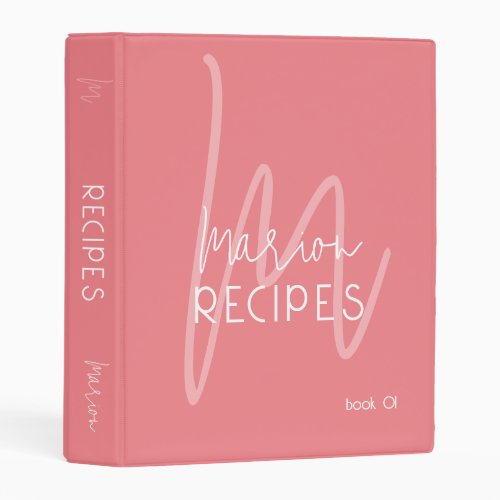 RECIPES script monogram pink Mini Binder