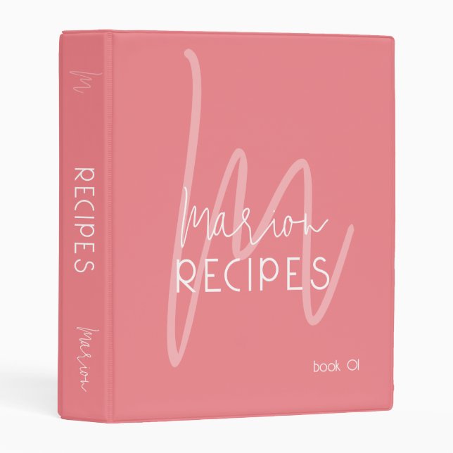 RECIPES script monogram pink Mini Binder (Front/Spine)