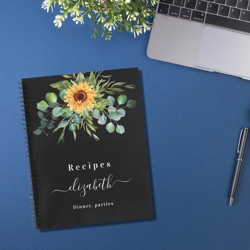 Recipes sunflower eucalyptus greenry black name notebook