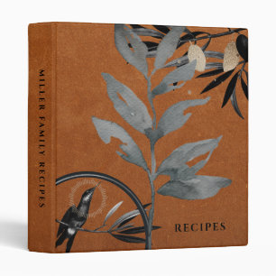 Recipes   Watercolor Leaves   Brown Leather 3 Ring Binder