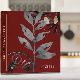 Recipes | Watercolor Leaves | Burgundy &amp; Gray 3 Ring Binder