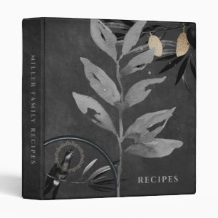 Recipes Watercolor Leaves Chalkboard 3 Ring Binder