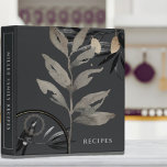 Recipes | Watercolor Leaves | Charcoal Gray 3 Ring Binder<br><div class="desc">Recipe cookbook binder for organizing your family's recipes, meal planning or other subject. Features an elegant artistic abstract watercolor leaf design in a charcoal gray black accents and custom coordinating text in light grey. Shown with "RECIPES" on the front cover in stylish typography and custom family name recipes on the...</div>