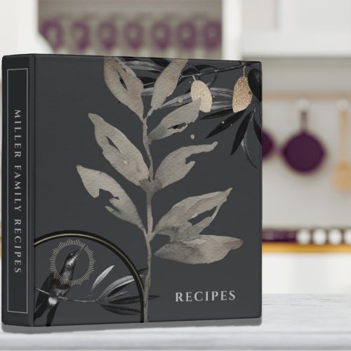 Recipes  Watercolor Leaves  Charcoal Gray 3 Ring Binder