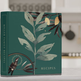 Recipes | Watercolor Leaves | Green &amp; Gold 3 Ring Binder
