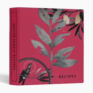 Recipes Watercolor Leaves Magenta 3 Ring Binder