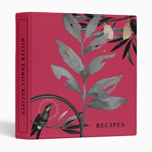 Recipes  Watercolor Leaves  Magenta 3 Ring Binder