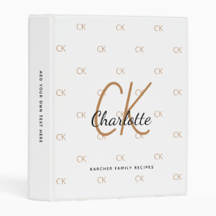 Recipes white black gold monogram elegant mini binder
