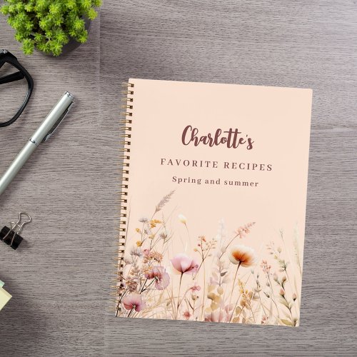 Recipes wildflowers pink peach name notebook