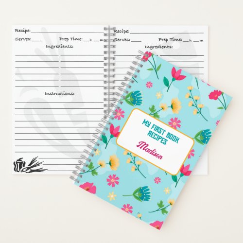 Recipes with Name with watercolor Flowers Notebook