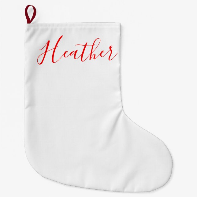 Recipients Name Written with Red Script Large Christmas Stocking (Front)
