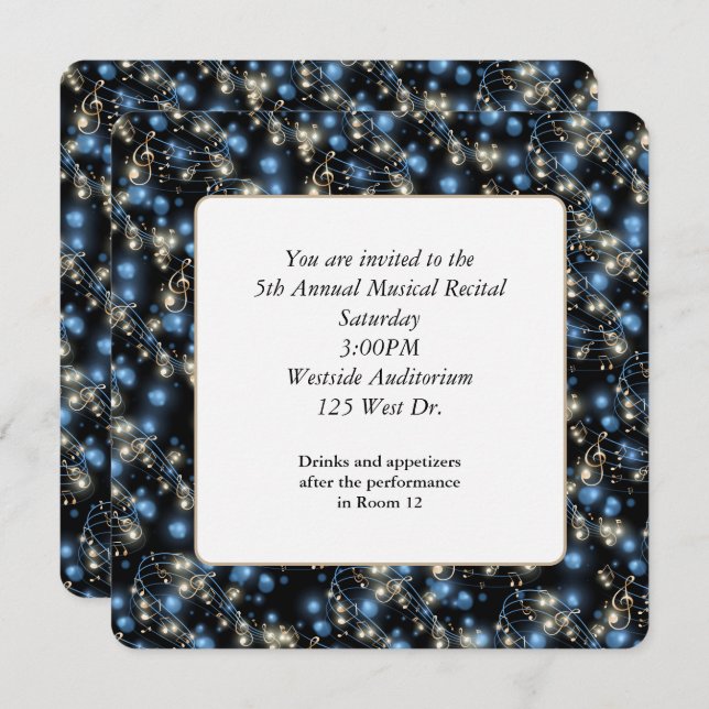 Recital Music Notes and Party Lights Invitation (Front/Back)