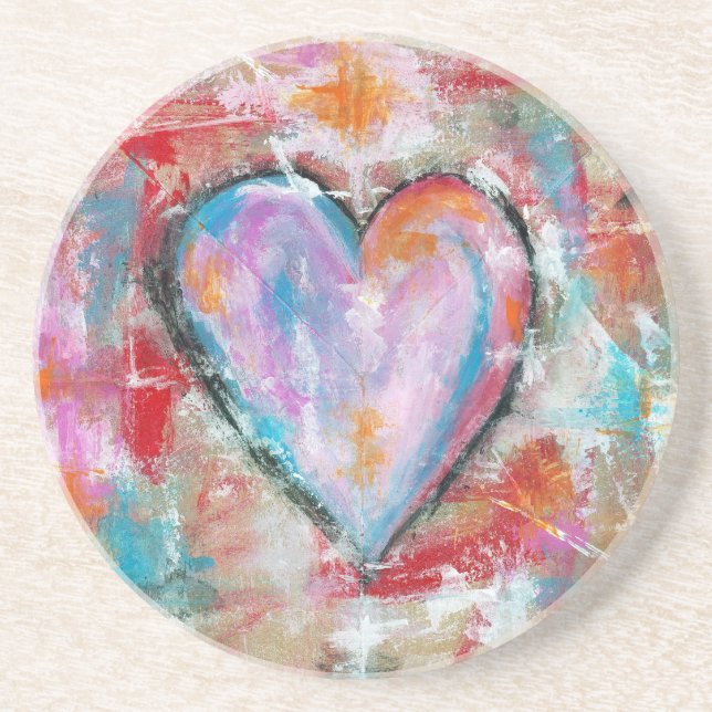 Reckless Heart Abstract Art Painting Pink Red Blue Drink Coaster (Front)
