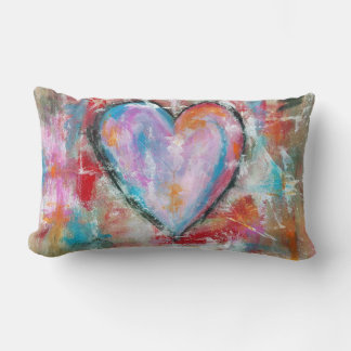 Reckless Heart Abstract Art Painting Pink Red Blue Lumbar Pillow