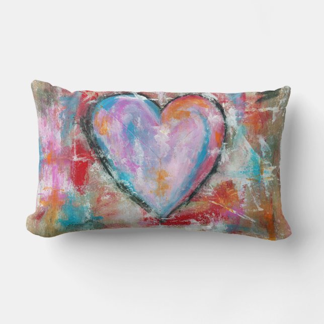 Reckless Heart Abstract Art Painting Pink Red Blue Lumbar Pillow (Front)