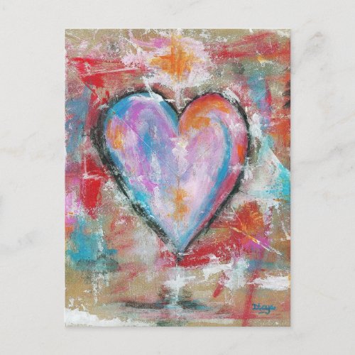 Reckless Heart Abstract Art Painting Pink Red Blue Postcard